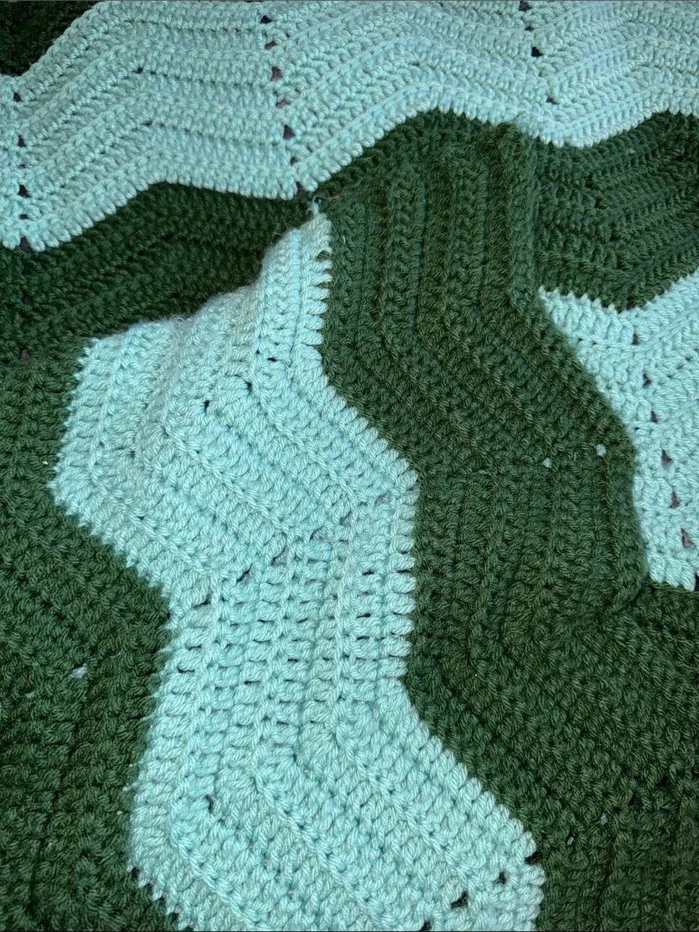 Hand Crafted Chevron Throw Blanket in Mint and Forest Green